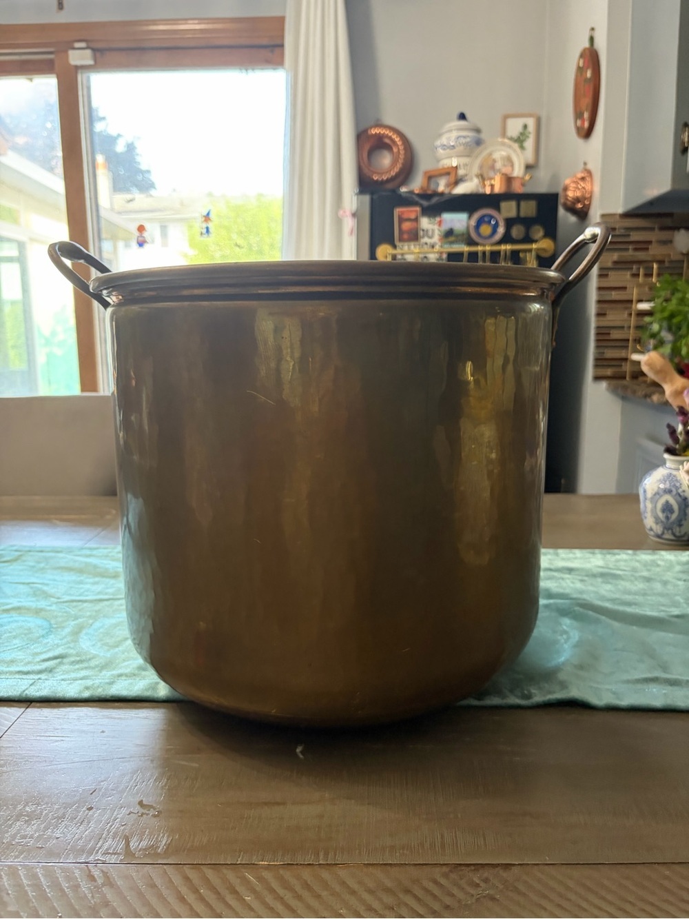 Large vintage  Copper-Tone Stock Pot with Side Handles - Brown